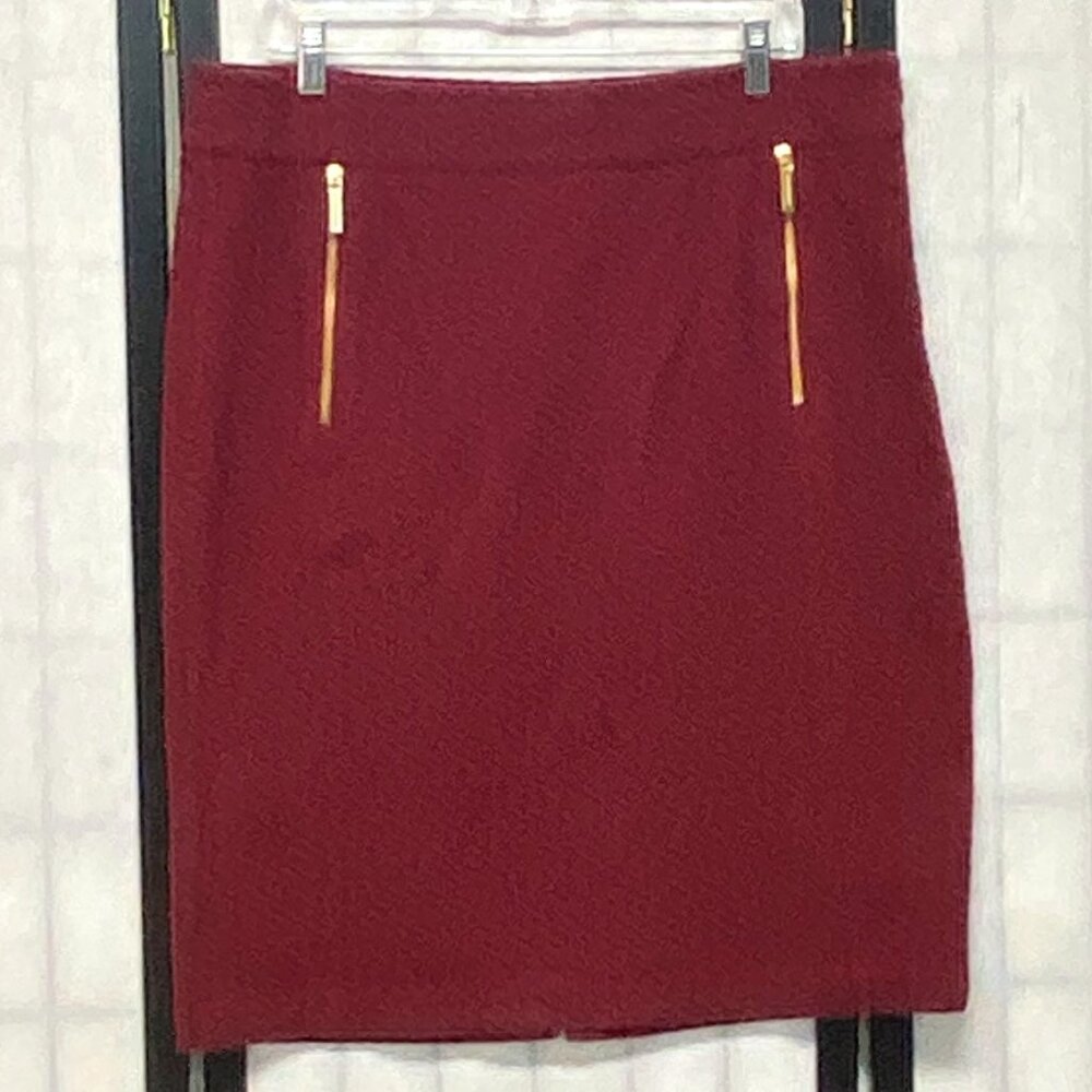 Michael Kors Bouclé Knit Pencil Skirt XL Maroon Zip Accent Slit Back Knee Length